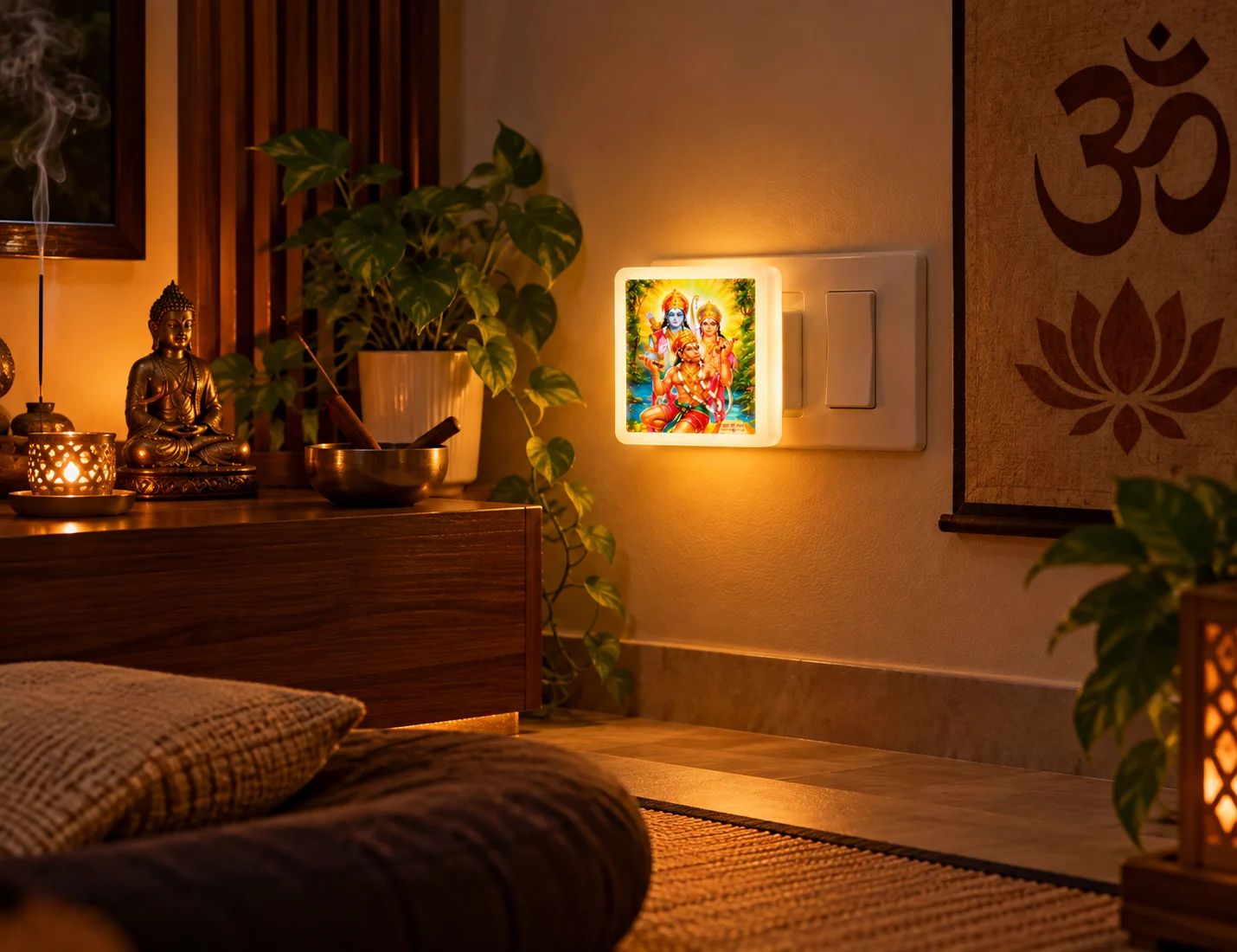 The night lamp lighting a quiet meditation corner